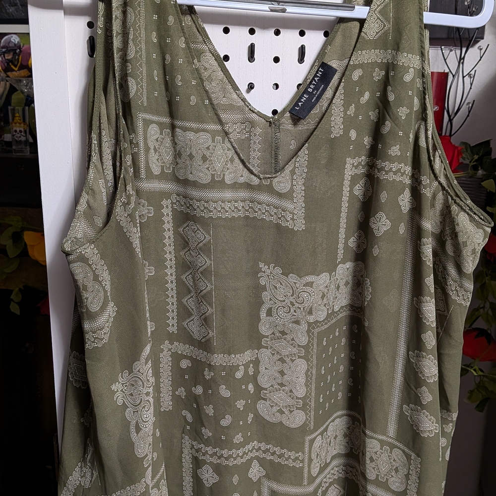 Lane Bryant Sage Green Bandana Print Tank Top
